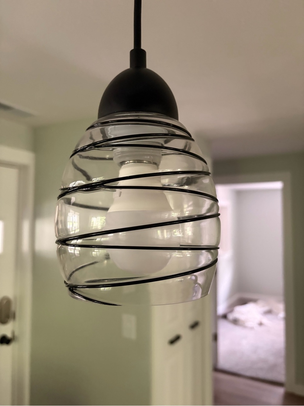 Modern Glass Pendant Light with Black Spiral Accent